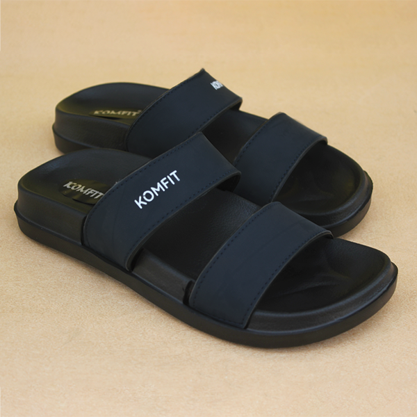 Black Double Strap Slippers for men