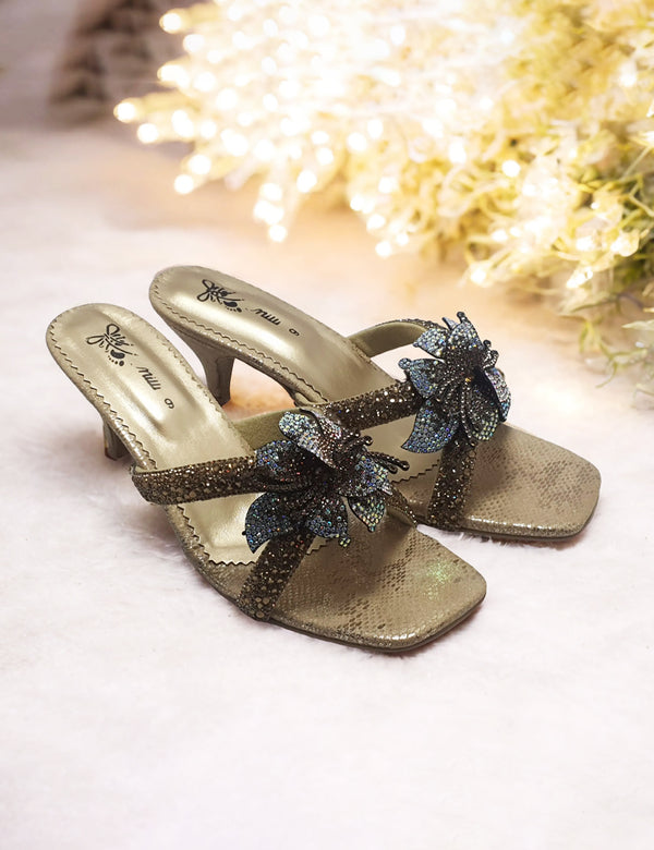 Golden Fancy Block Heel Slipper