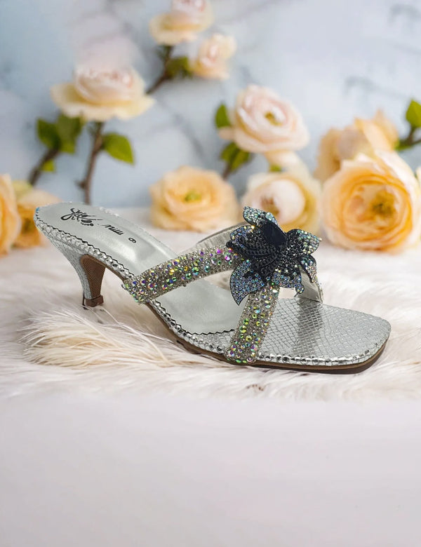 Silver Fancy Block Heel Slipper