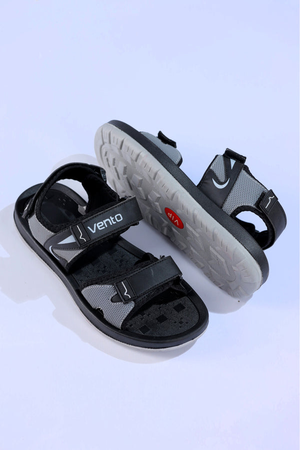 Men Synthetic Black & Grey Sandal