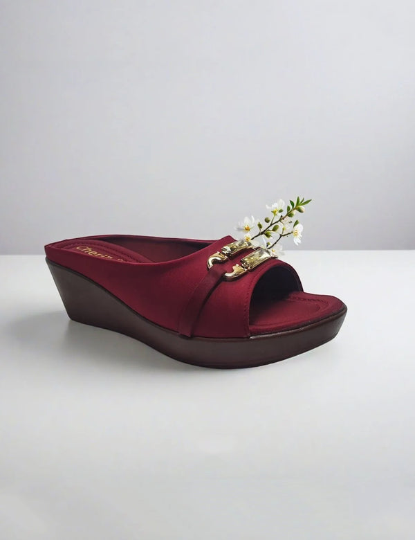 Maroon Wedge Sole Slippers