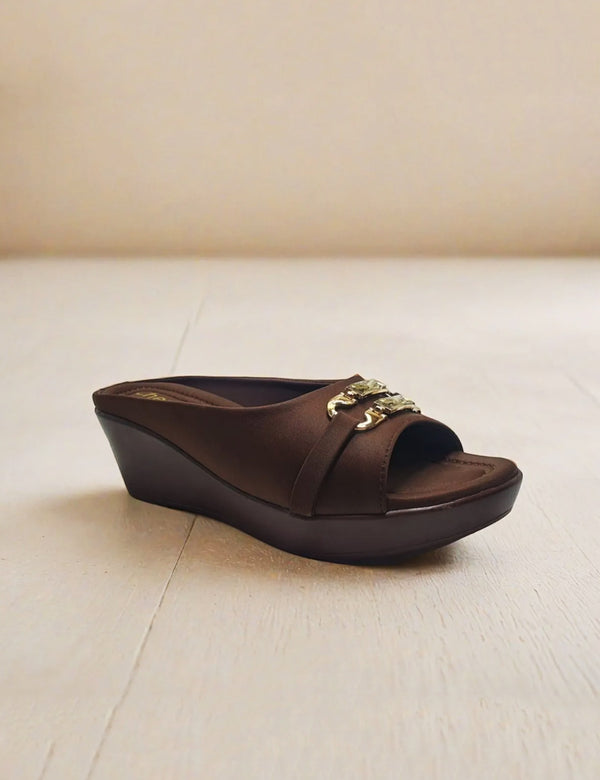 Brown Wedge Sole Slippers