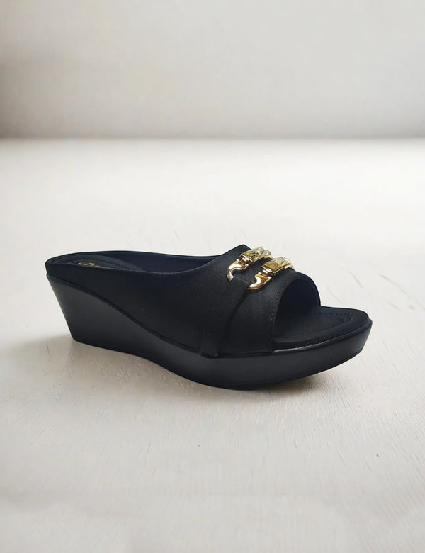 Black Wedge Sole Slippers