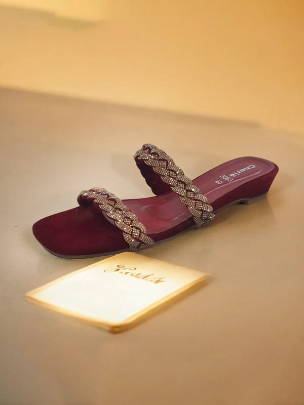 Maroon Fancy Slippers for women