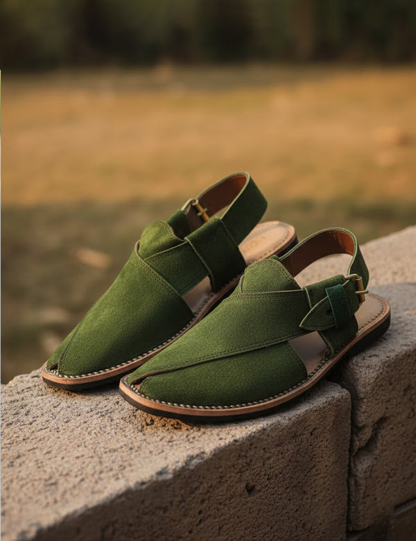 Olive Green Handmade Peshawari Chappal for Men: Leather Classic Ethnic Shoes Buy Olive Green Handmade Peshawari Chappal for Men: Leather  main image 3