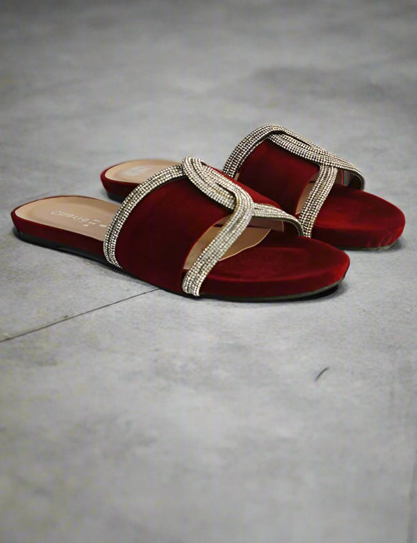 Maroon |  Velvet Fancy Slippers for women