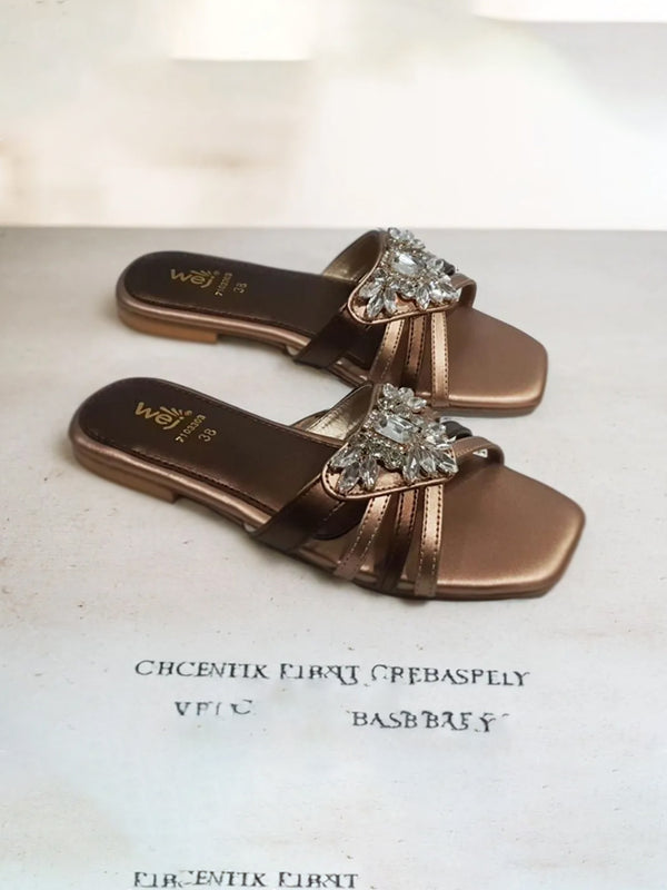 Brown Gold Fancy Slippers for women