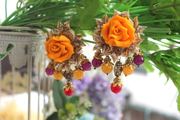 Gota Earrings With Beads For Mehndi Bride