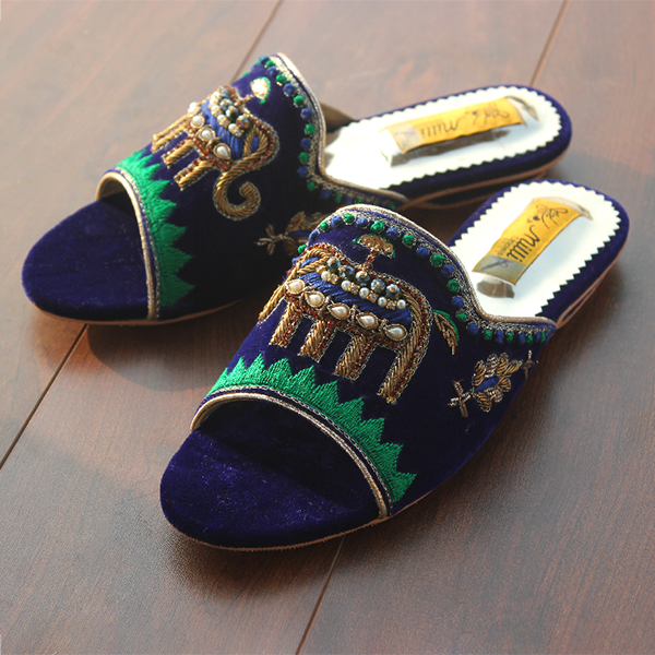 Blue Fancy Velvet Ladies Slipper