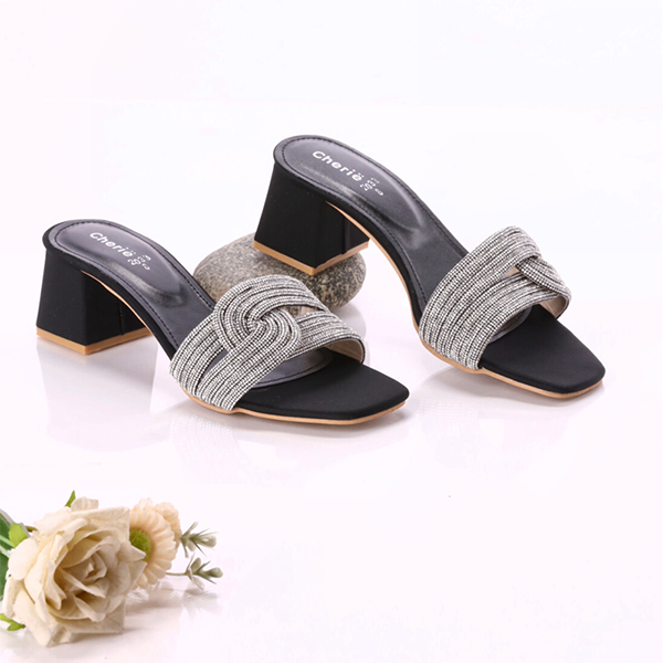 Black Fancy Heel Slippers for women