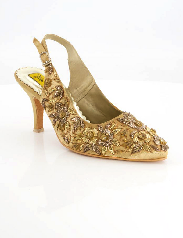 Women's Golden Fancy Heeled Sandal