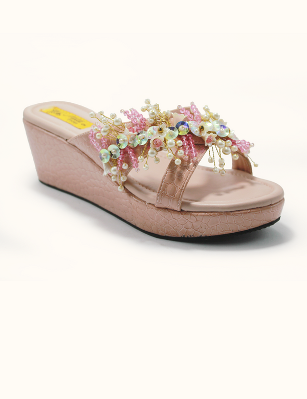 Pink | Fancy Wedge Heel Slippers for Women