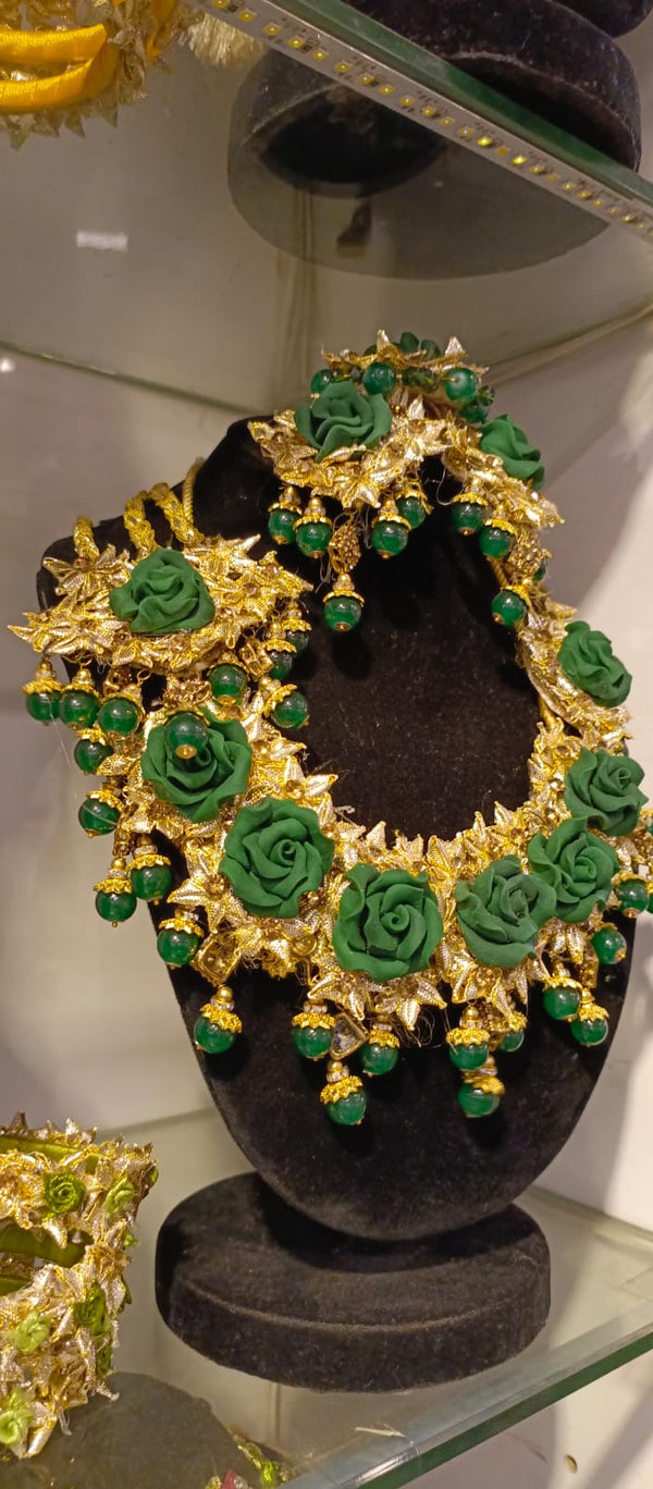 Green Crystal Gota Jewellery Set