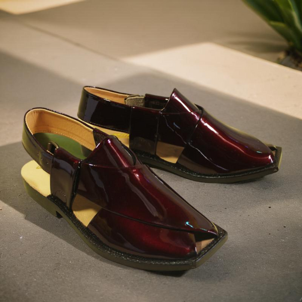 Maroon Patent Leather Peshawari