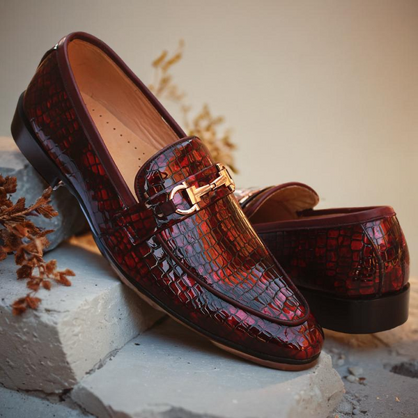 Maroon Leather Moccasin Shoes