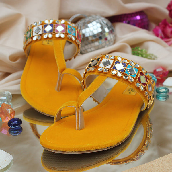 Yellow Fancy kolhapuri Chappal