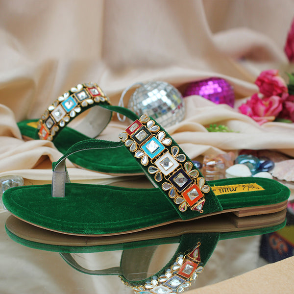 Green Fancy Kohlapuri Chappal