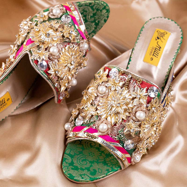 Fancy Bridal Block Heel Slippers