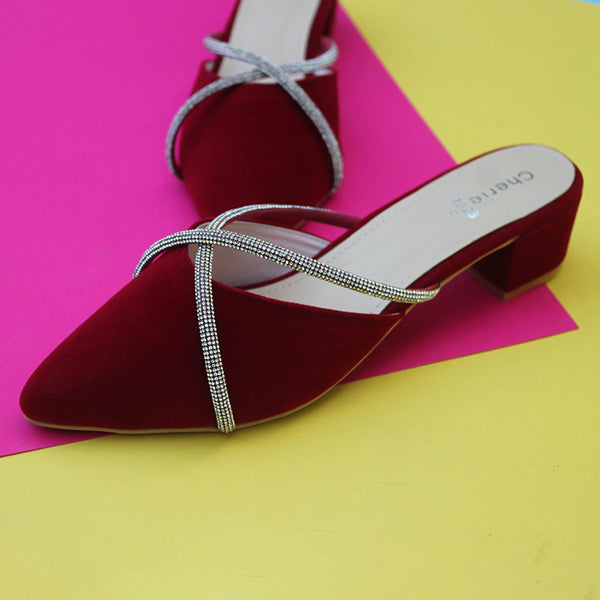 Maroon Block Heel Back Open