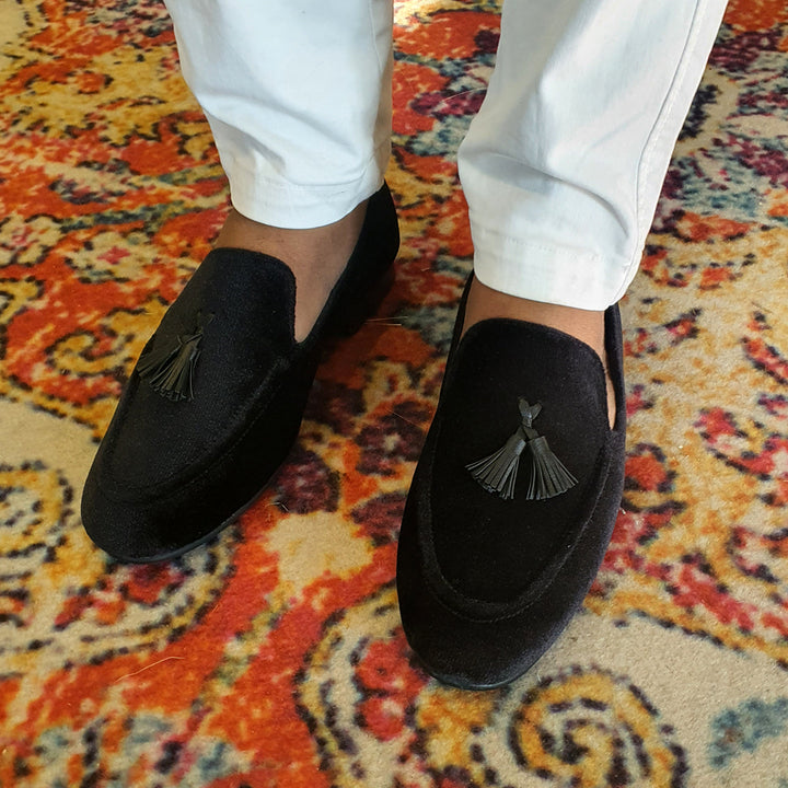 Black Velvet Casual Loafers For Men's (6611754090519)